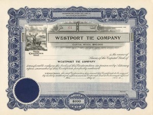 Westport Tie Co. - Stock Certificate - Branch Company of the Atchison Topeka Santa Fe Railway